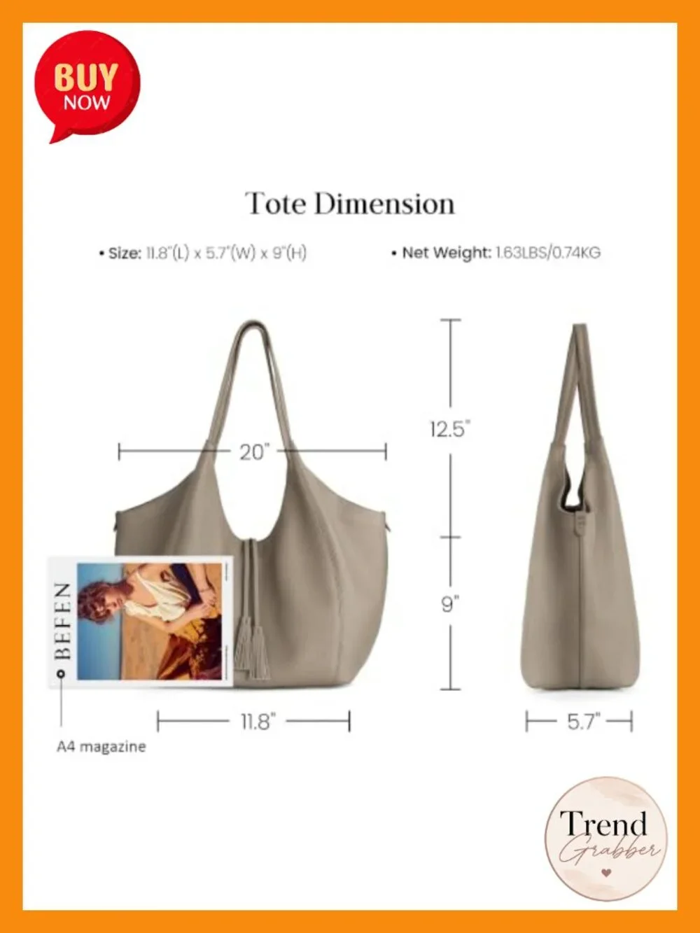 Genuine Leather Slouchy Tote Hobo Bag Convertible 2-in-1 Women's Handbag